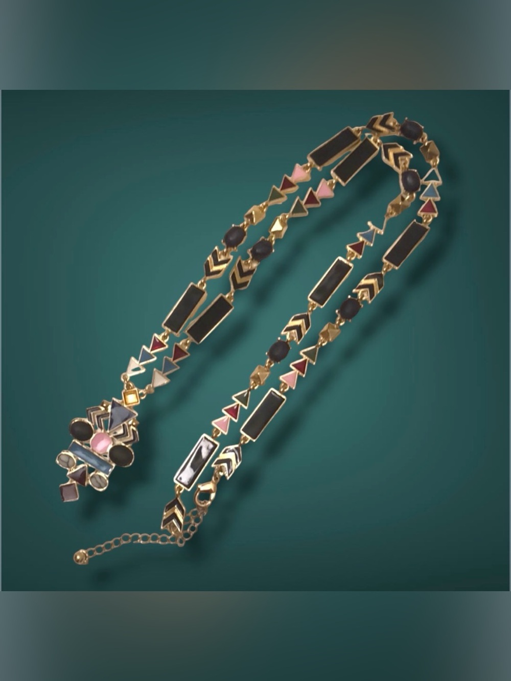 Gold-Tone Multicolor Geometric tribal Pendant Necklace - Black Accents